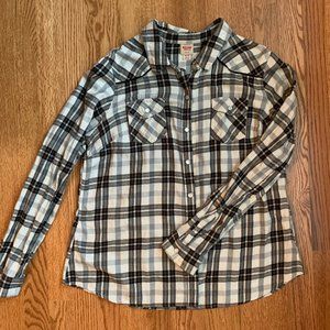 Black and white plaid button-down flannel